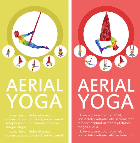 Volantes aéreos de yoga con silueta de mujer — Archivo Imágenes Vectoriales