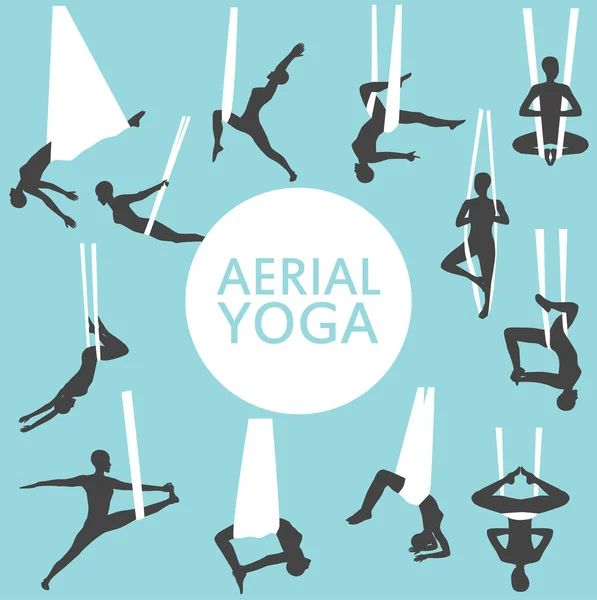 Hava yoga genç kadın siluetleri ile ayarla