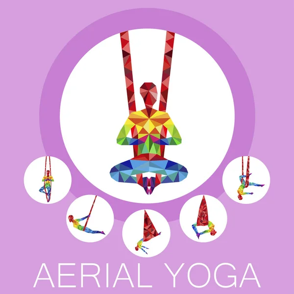 Banner de yoga aéreo con silueta de mujer — Vector de stock