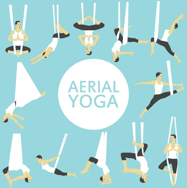 Hava yoga genç kadınla ayarla — Stok Vektör