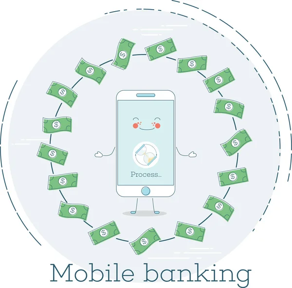Koncept mobilního bankovnictví v umění stylu čáry — Stockový vektor