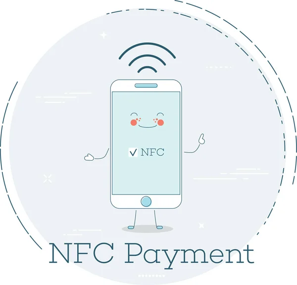 NFC πληρωμής έννοια στην τέχνη στυλ γραμμής — Διανυσματικό Αρχείο