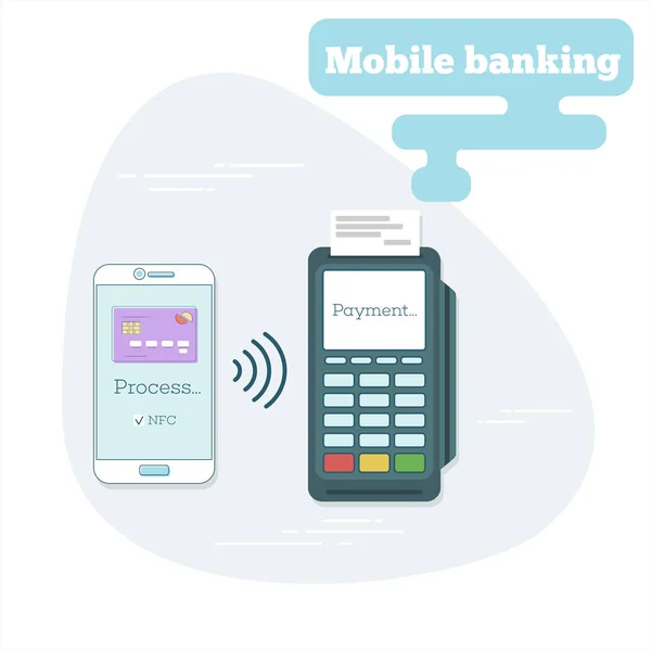 Koncept mobilního bankovnictví v umění stylu čáry — Stockový vektor
