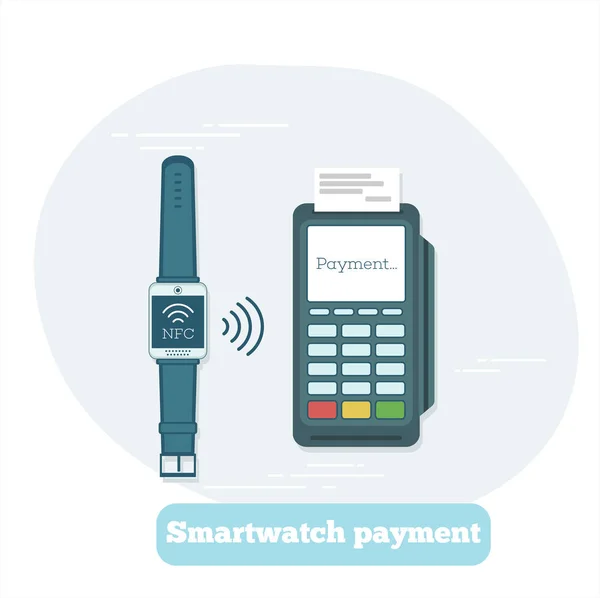Έννοια υπηρεσιών πληρωμής SmartWatch σε γραμμικό σχέδιο — Διανυσματικό Αρχείο