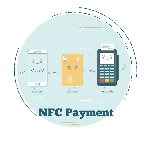 NFC πληρωμής έννοια στην τέχνη στυλ γραμμής — Διανυσματικό Αρχείο