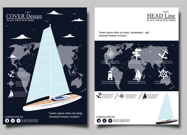 Design de panfleto de clube de iate com barco à vela —  Vetores de Stock