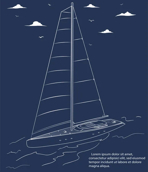 Jachty závodní plakát design s plachty lodí skica — Stockový vektor