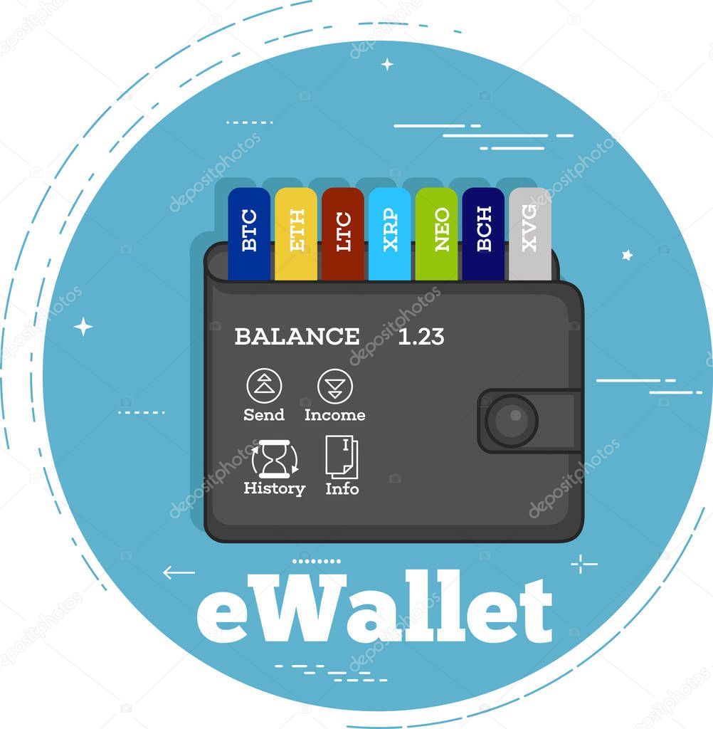 Cryptocurrency wallet concept in line art style