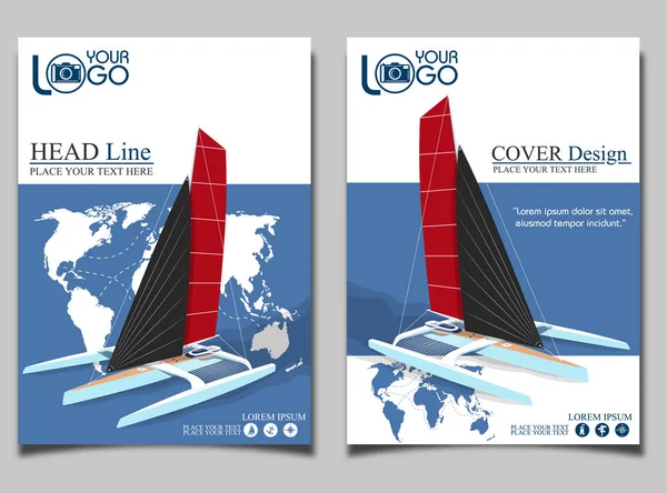 Yacht club flyers design avec trimaran sport — Image vectorielle