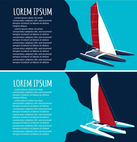Yacht club φυλλάδια σχεδίαση με sport trimaran — Διανυσματικό Αρχείο