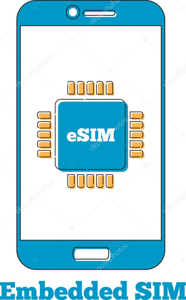 eSIM card chip sign on smartphone screen