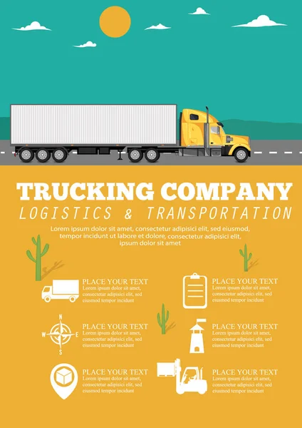 Banner de la compañía de camiones con camión contenedor — Archivo Imágenes Vectoriales