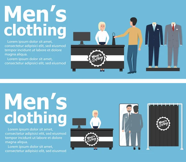 Bannières de magasin de vêtements avec des gens de shopping — Image vectorielle