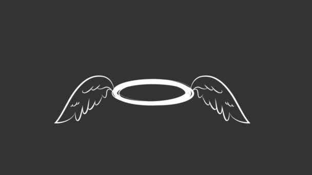 White Halo Angel Ring Flapping Wings Grey Chromakey Background Animation — Stock Video