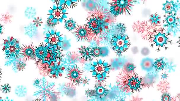 Fond Animation Flocons Neige Tombant Les Flocons Neige Rouges Bleus — Video