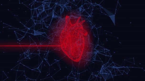 带有红心和心动图的未来医学动画 抽象几何设计 在黑暗背景下具有丛效应 保健和心脏科 — 图库视频影像