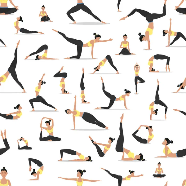 Yoga asanas set sömlöst mönster — Stock vektor
