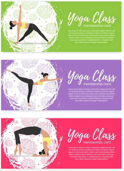 Yoga class horizontal flyers in flat style — 스톡 벡터