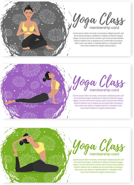 Yoga class horizontal flyers in flat style — 스톡 벡터