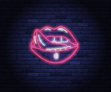 Dişi pembe dudaklar neon vektör çizimi.