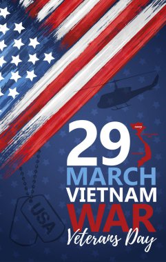 Ulusal Vietnam Savaş Gazileri Günü 29 Mart 'ı Usa bayrağında kutladı. Ulusal Vatansever Kutlama Kartı. Anma Günü, vektör illüstrasyonunu tebrik ederim. Vietnam Savaşı 'nın yıldönümü.