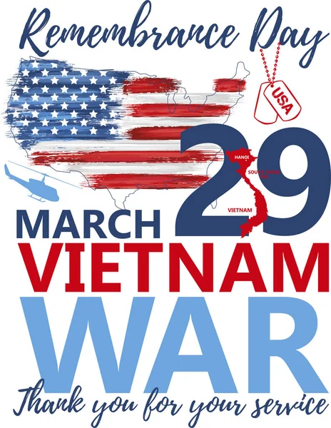 Ulusal Vietnam Savaş Gazileri Günü 29 Mart 'ı Usa bayrağında kutladı. Hizmetlerin için teşekkür ederim. Anma Günü, vektör illüstrasyonunu tebrik ederim. Vietnam Savaşı 'nın yıldönümü.