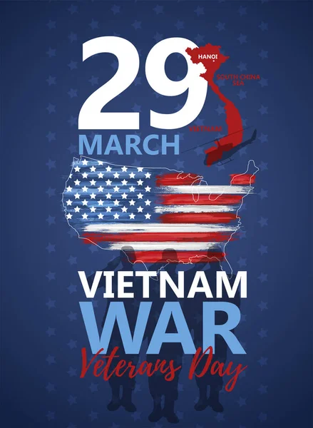 Ulusal Vietnam Savaş Gazileri Günü 29 Mart 'ı Usa bayrağında kutladı. Ulusal Vatansever Kutlama Kartı. Anma Günü, vektör illüstrasyonunu tebrik ederim. Vietnam Savaşı 'nın yıldönümü.