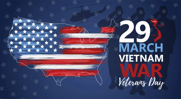 Ulusal Vietnam Savaş Gazileri Günü 29 Mart 'ı Usa bayrağında kutladı. Ulusal Vatansever Kutlama Kartı. Anma Günü, vektör illüstrasyonunu tebrik ederim. Vietnam Savaşı 'nın yıldönümü.