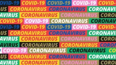 Coronavirus Covid-19 mesaj animasyonu. Virüs isimli renkli bir arkaplan.