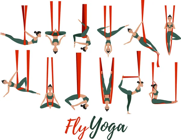 Mooi meisje dragen sportwear doen vliegen yoga — Stockvector