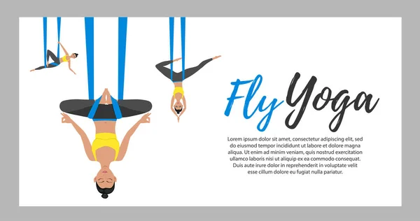 Beautiful girl wearing sportwear doing fly yoga — Stock Vector