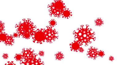 Coronavirus salgını tekrarlanmış animasyon. Covid-19 virüs hücreli renkli bir arkaplan.