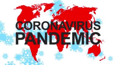 Coronavirus salgını tekrarlanmış animasyon. Covid-19 dünya haritası ve virüs hücreleriyle hareketli arkaplan.