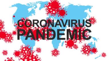 Coronavirus salgını tekrarlanmış animasyon. Covid-19 dünya haritası ve virüs hücreleriyle hareketli arkaplan.