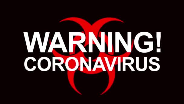 科罗纳威斯流行病环绕着动画 Covid 19彩色移动背景 黑色背景上有红色生物危害标志 — 图库视频影像