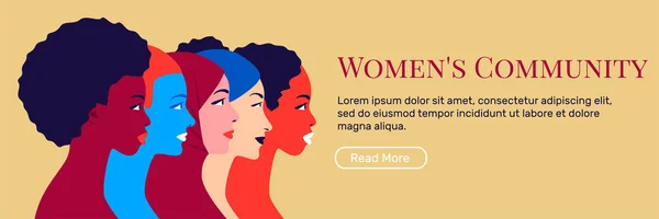 Comunidad de mujeres. Perfil de mujeres jóvenes multiétnicas — Archivo Imágenes Vectoriales