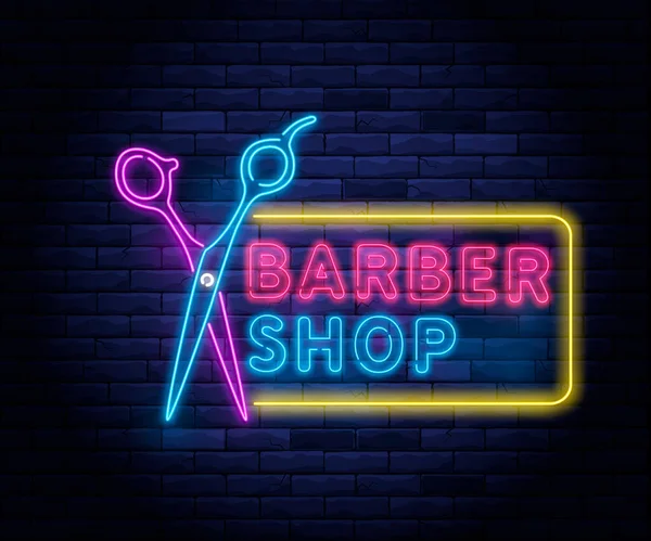 Illuminated neon barber shop design. — Stock Vector