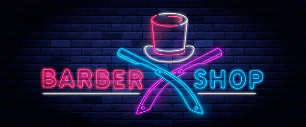 Illuminated neon barber shop design. — Stock Vector