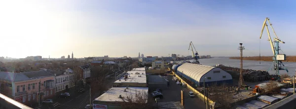 Panorama Astrakhan Stad Tagen Från Stadens Bro — Stockfoto