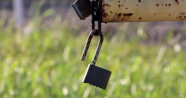 Blocco Arrugginito Una Fattoria Con Sfondo Sfocato Verde — Video Stock