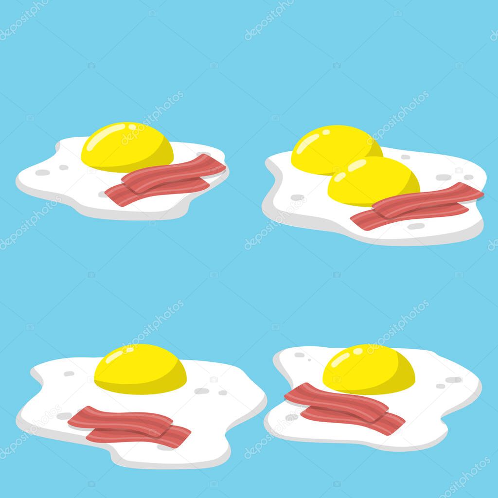 Fried Egg On Blue Background Element Of Cuisine Healthy Breakfast The Food Is Scrambled Eggs With Bacon Cartoon Flat Illustration Premium Vector In Adobe Illustrator Ai Ai Format Encapsulated