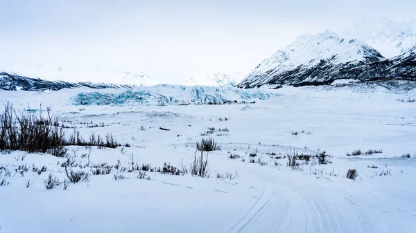 Panoramique Glacier Matanuska Hiver Entouré Montagnes Neige Pris Distance Tout — Photo