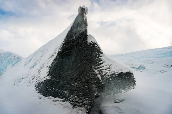 Камень Кусок Льда Форме Волка Собаки Поднимающегося Снега Леднике Матануска — стоковое фото