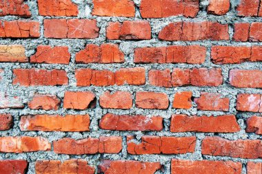 Kahverengi tuğla duvar. Eski tuğlalar ve havan topu ile boş yatay arkaplan
