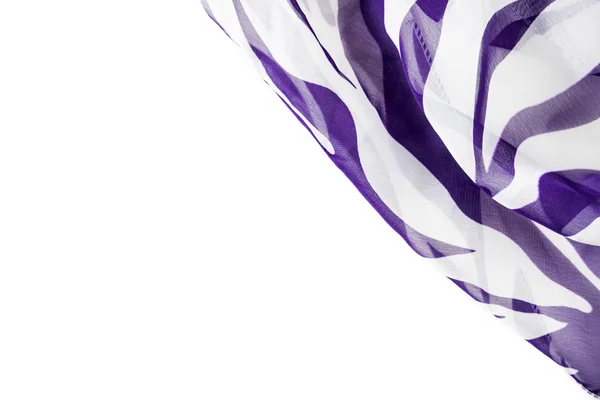 Transparent fabric with white and purple stripes on a white background. Copy space for text — Stock Photo, Image