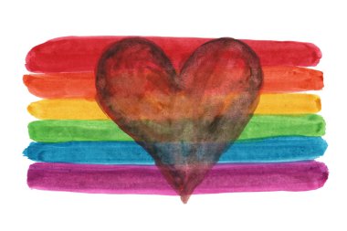 kalp lgbt bayrağında suluboya beyaz arkaplanda