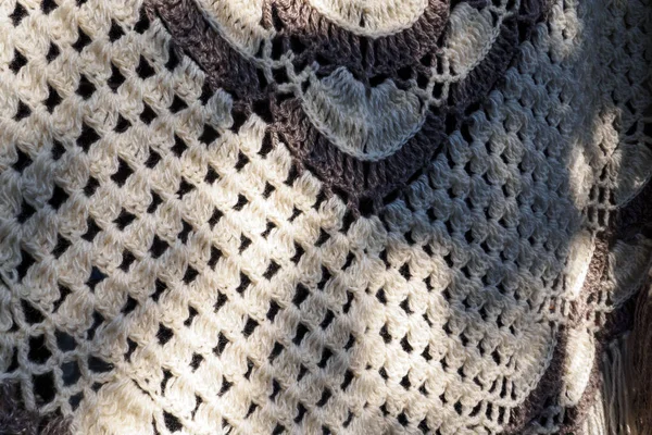 Close Knitted Shawl Wool Beige Brown Color Textured Background Selective — Stock Photo, Image