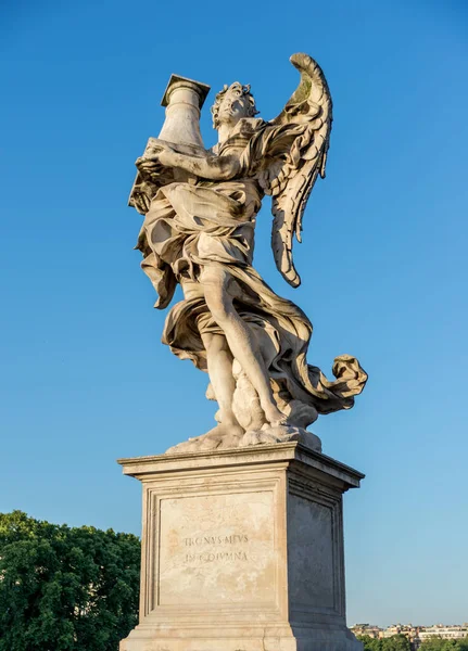 Full Size Ancient Old Statue Angel Column Ponte Sant Angelo — Stock Photo, Image