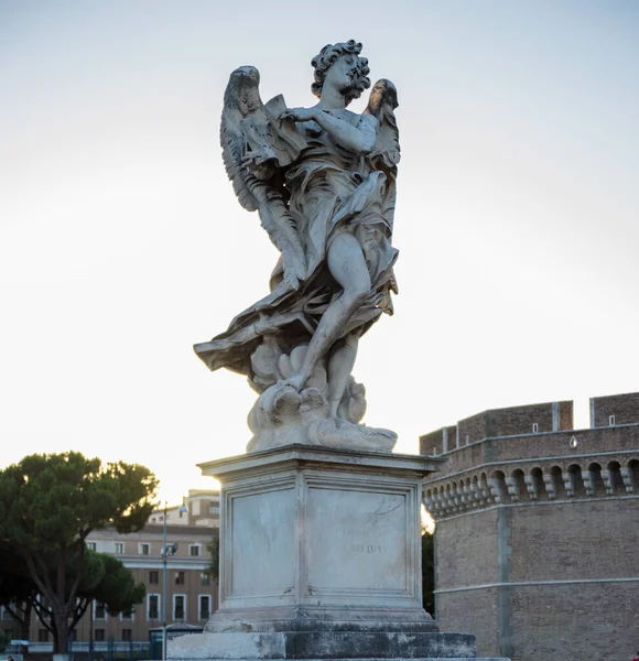Full Size Statue Angel Superscription Ponte Sant Angelo Rome Castel — Stock Photo, Image