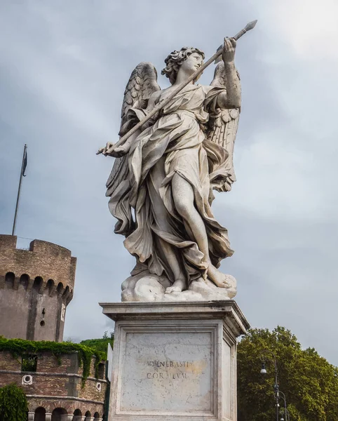 Full Size Statue Angel Lance Ponte Sant Angelo Rome Castel — Stock Photo, Image